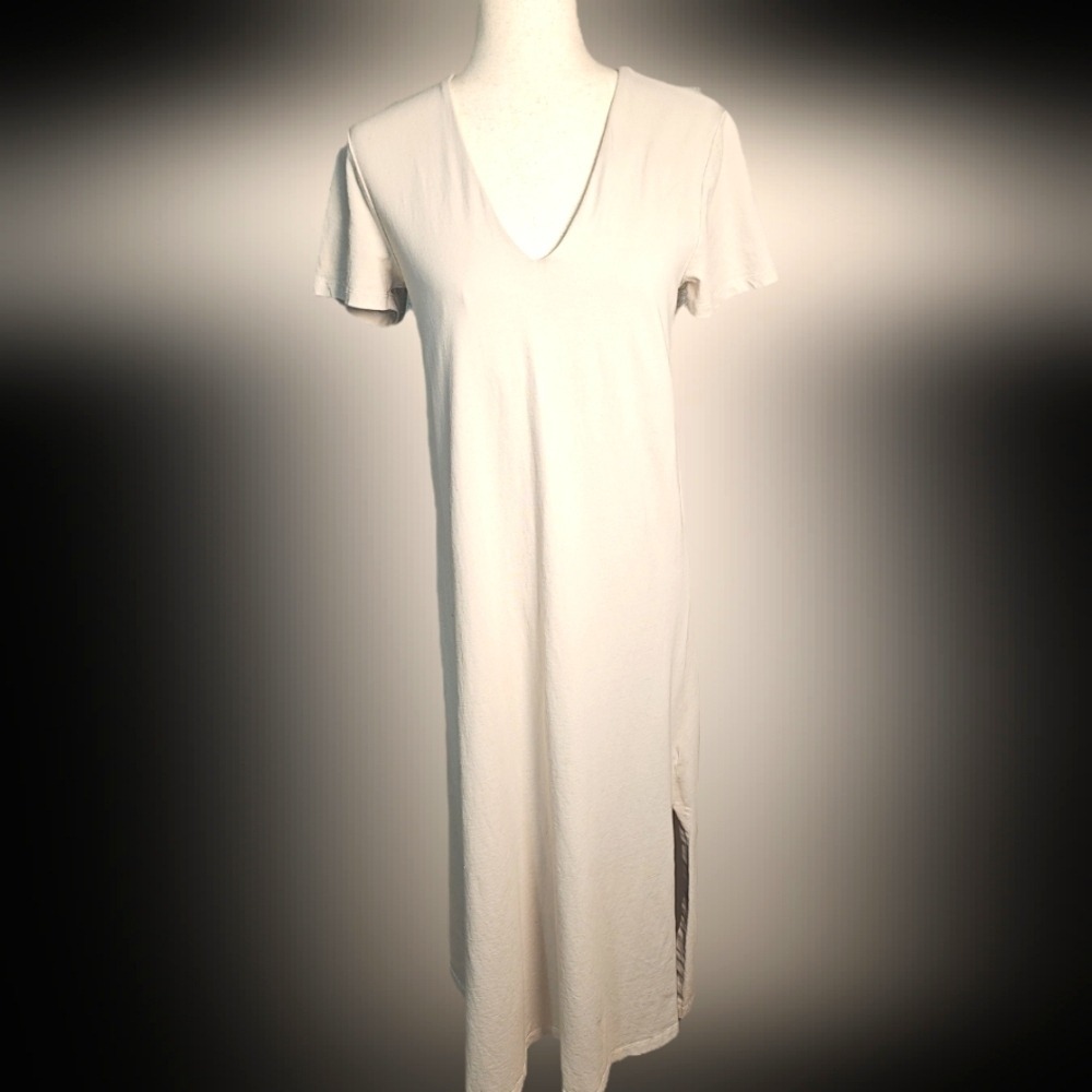 Rachel Zoe V-Neck Beige Tan Short Sleeve Cotton T-shirt Dress Sz Small - Picture 3 of 8
